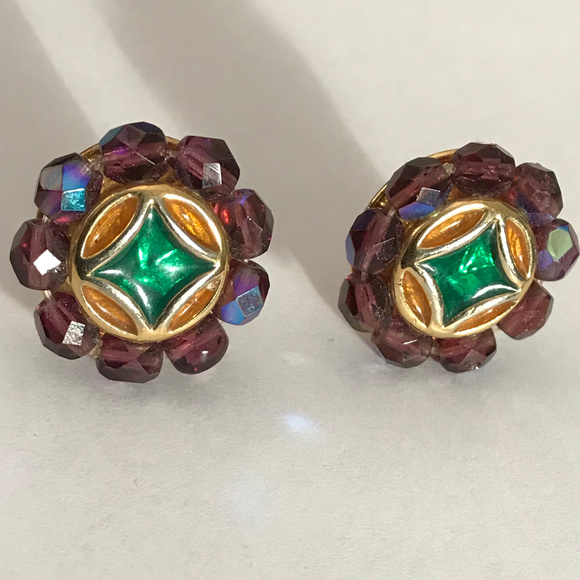 Givenchy Jewelry - VINTAGE SIGNED GIVENCHY ENAMEL & AMETHYST EARRINGS